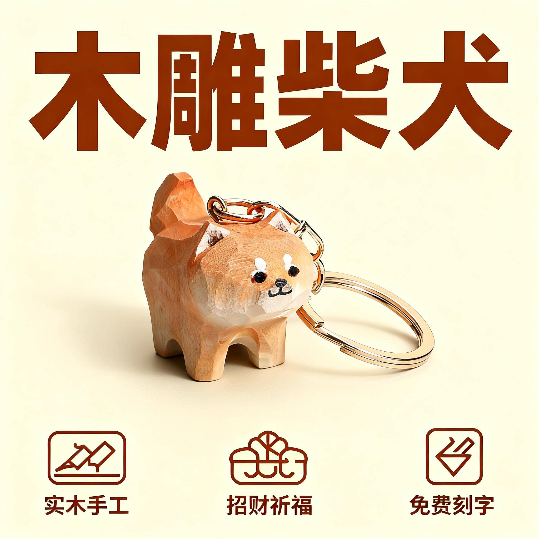 木雕柴犬钥匙扣小狗狗钥匙挂件可爱情侣一对钥匙链女38节礼物