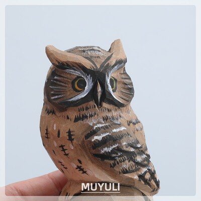 手工木雕猫头鹰丨小鸟办公室工位电脑桌面摆件创意装饰品可爱礼物