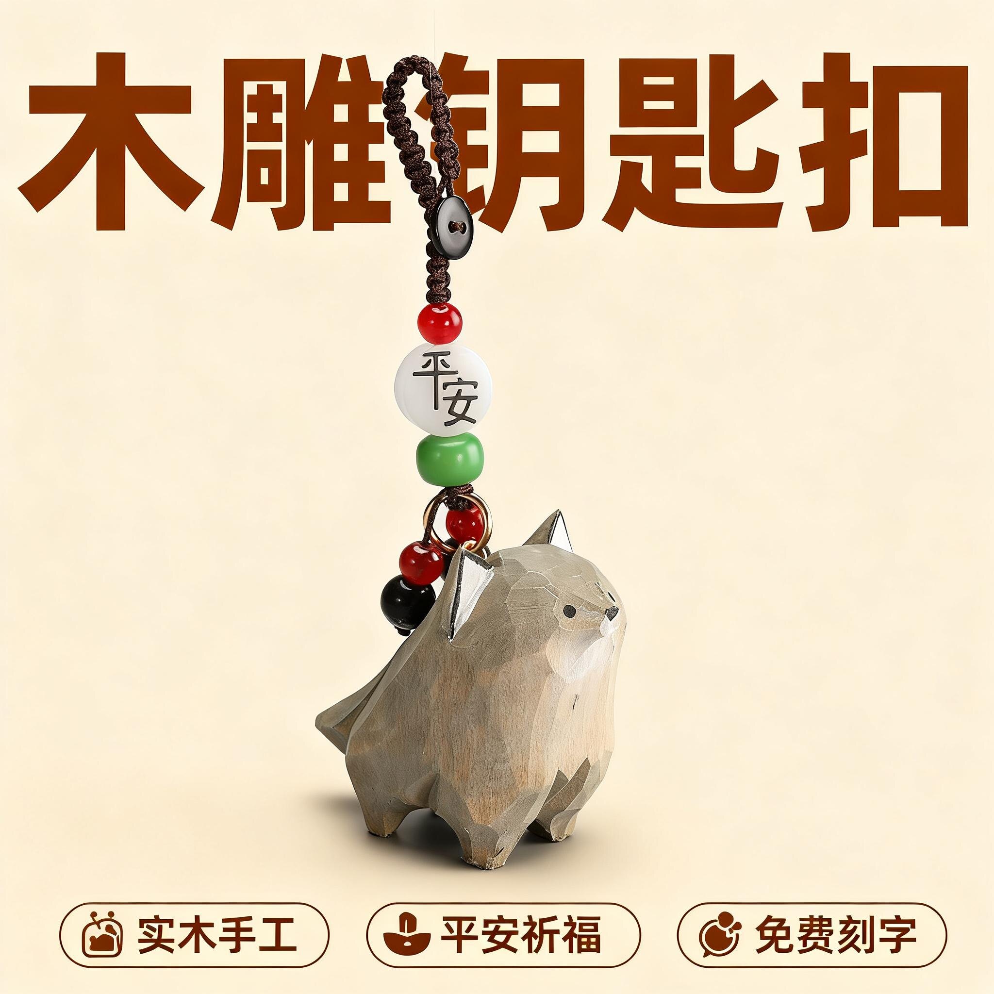 手工木雕大灰狼丨汽车钥匙扣2025年新款男士女书包背包挂件礼物