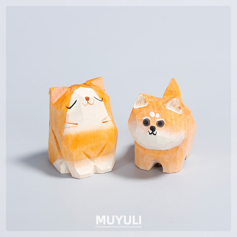 小狗柴犬橘猫手工木雕饰品桌摆件可爱生日礼物小物品木头迷你动物