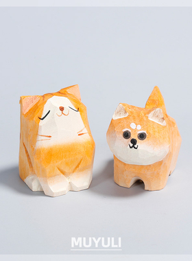 小狗柴犬橘猫手工木雕饰品桌摆件可爱生日礼物小物品木头迷你动物