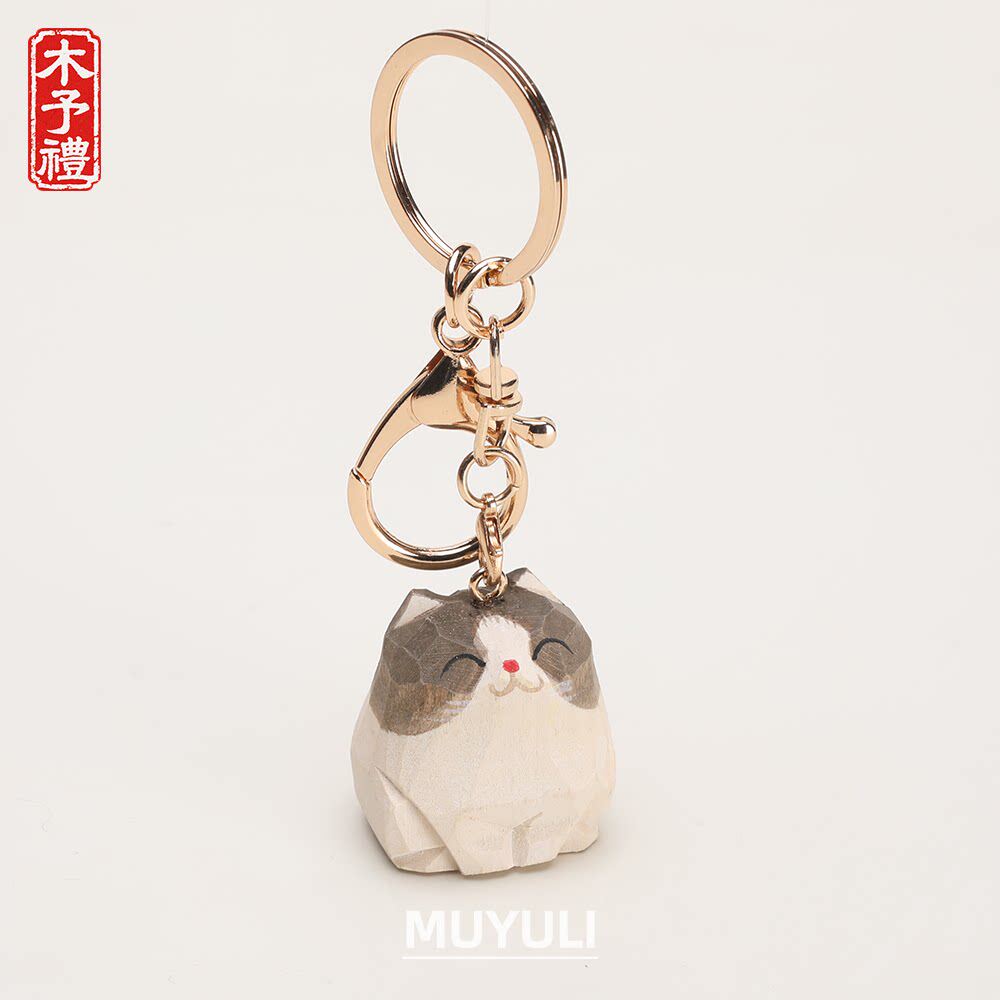 手工木雕丨钥匙扣可爱猫咪布偶猫挂件日系治愈挂饰情侣圣诞节礼物
