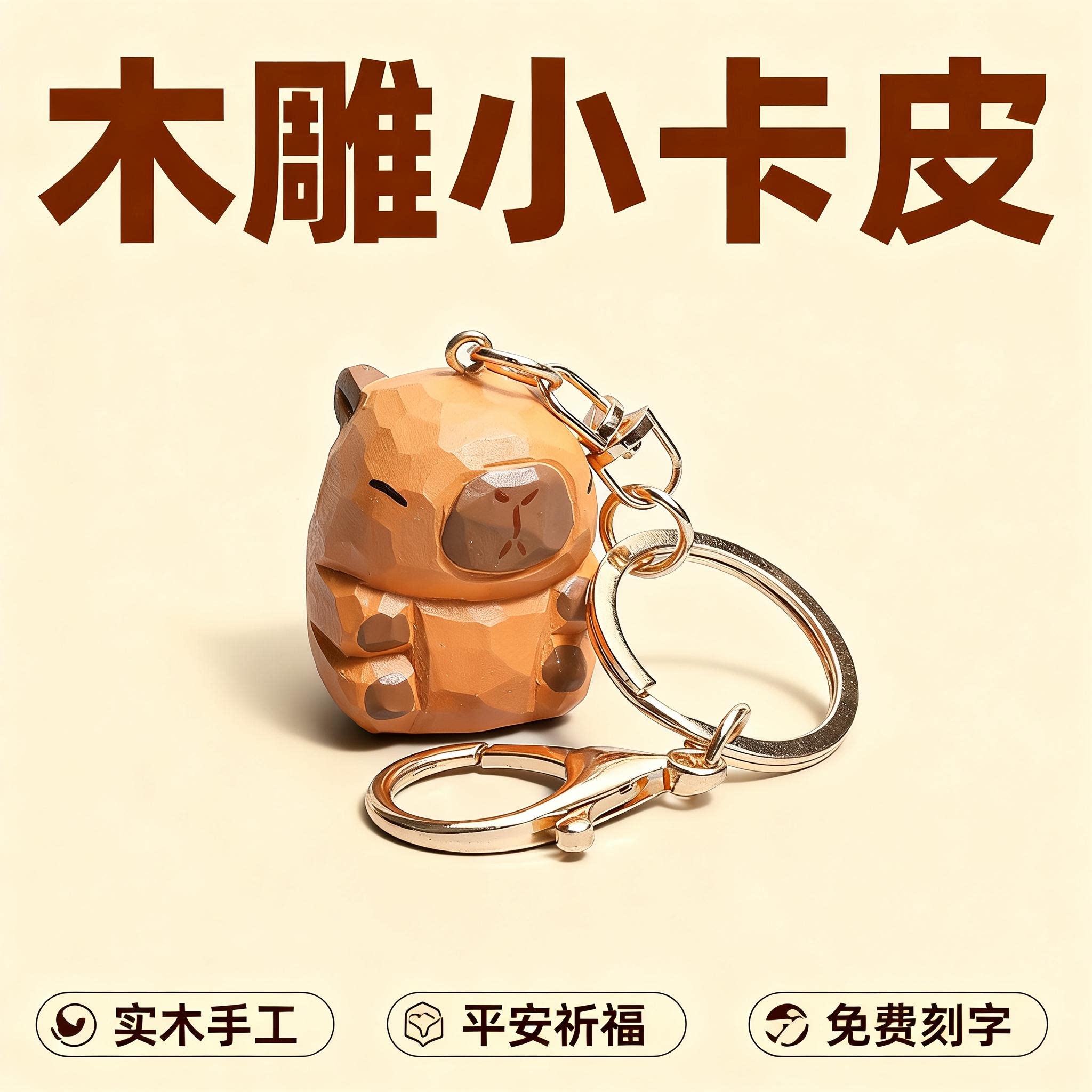 手工木雕卡皮巴拉钥匙扣情侣一对钥匙链装饰挂件女可爱母亲节礼物