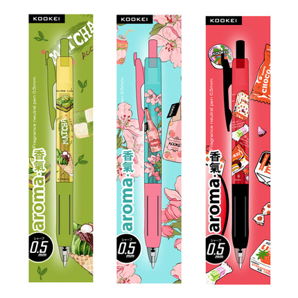 KOOKEI香味中性笔按动黑色0.5潮流少女心学生用速干刷题笔抹茶草莓桃花高颜值顺滑办公签字笔斑马同款