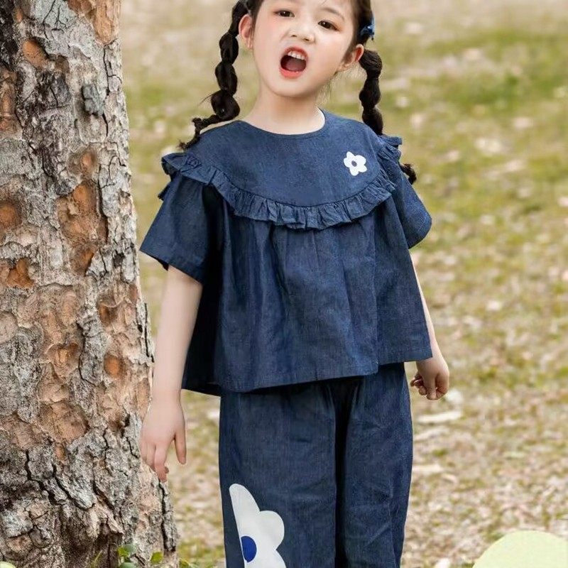 欧洲站女童夏装2025新款洋派儿童套装女童中小童纯棉女宝宝牛仔两,童装/婴儿装/亲子装,套装,淘宝优惠券,粉丝福利购,淘宝优惠卷