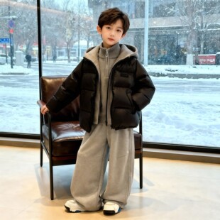 欧洲站男童厚羽绒服外套儿童2025新款高充绒量保暖中大童酷帅百搭