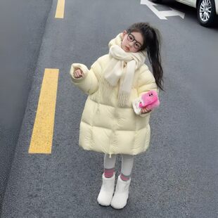 欧洲站女童羽绒款爆款2025新款儿童排骨泡芙羽绒服中长款初中生大