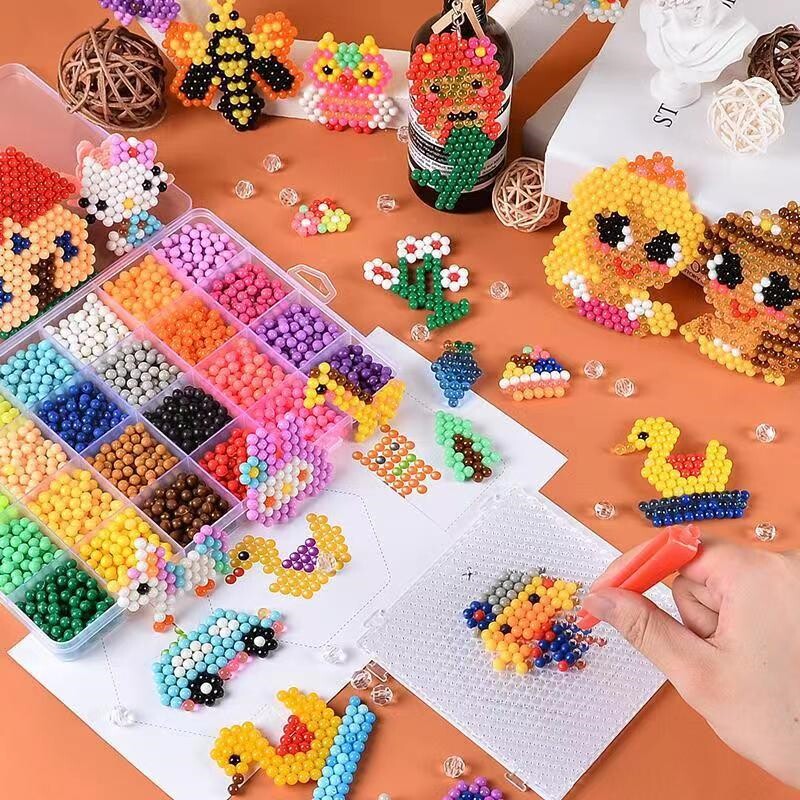 水雾魔法珠3d立体拼图黏珠制作.儿童水珠豆豆动物图案挂件水粘珠