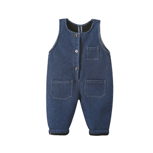 男女童加绒背带裤秋冬儿童牛仔裤保暖洋气宝宝冬季加厚棉裤可开裆