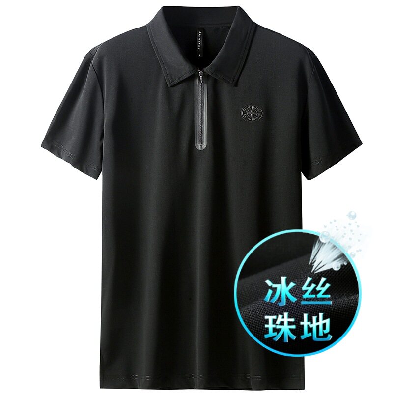 2026夏季新款短袖polo衫男轻奢薄款冰丝男士翻领t恤衫上衣半拉链