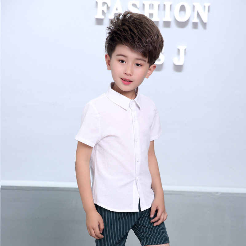 2026夏季新款儿童短袖衬衫男童翻领白色棉衬衣打底韩版中小童童装