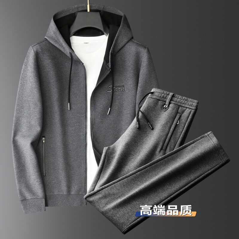 高品质休闲套装春季新款带帽卫衣男士套装加大码运动服男装两件套