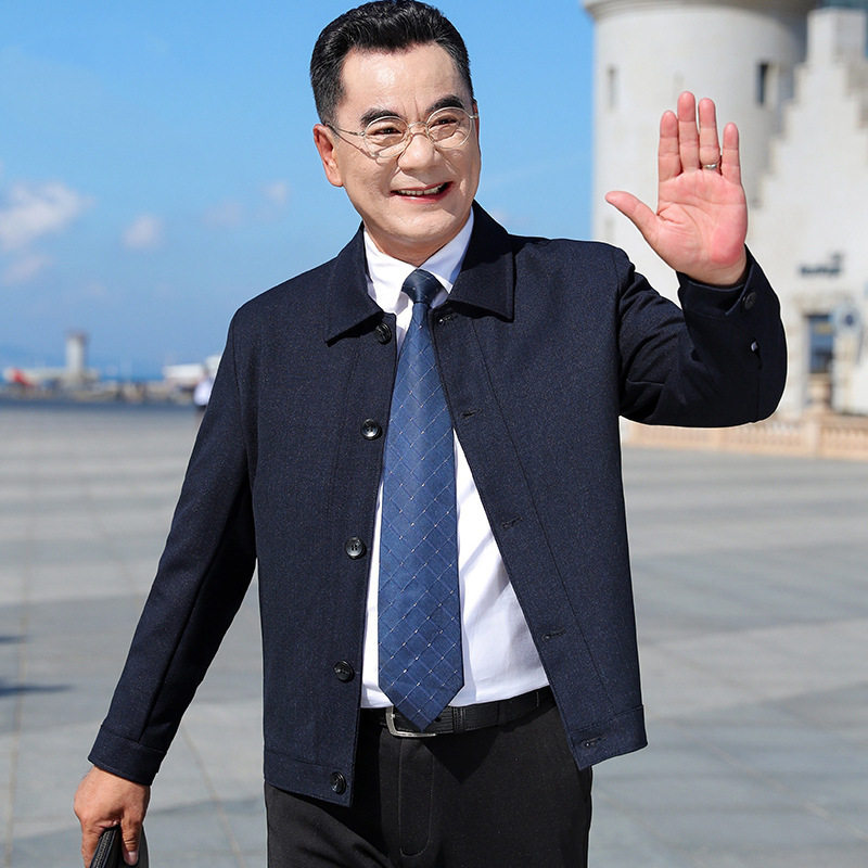 春秋季中年男装外套商务休闲夹克秋冬款爸爸装中老年扣子上衣褂子
