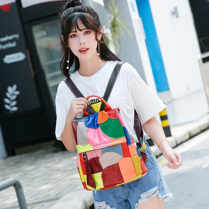 2026夏季新款真皮背包女士大容量旅行妈咪包多功能双肩拼接牛皮包