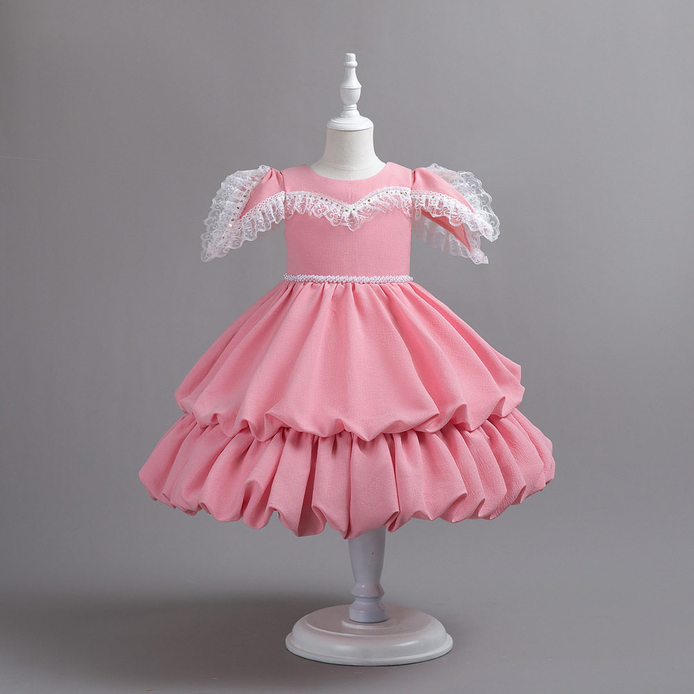 2026春秋新款女童礼服children gress儿童缎布礼服公主蓬蓬裙跨境