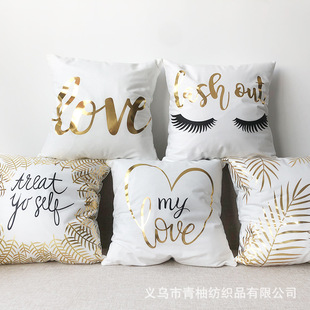 2026年新款跨境热卖绒布烫金抱枕套爱树叶字母靠套汽车沙发靠枕套
