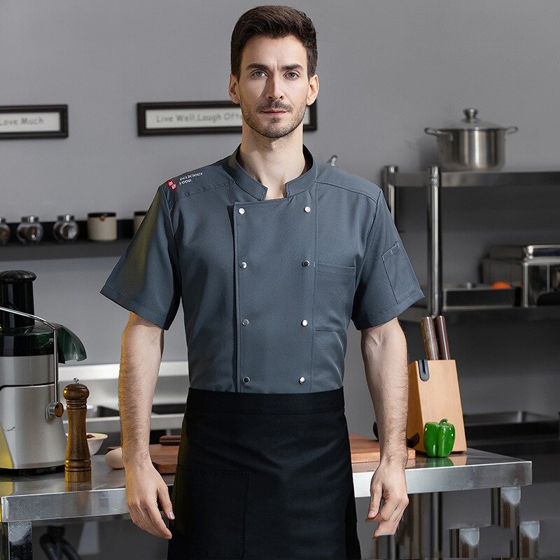 夏季厨师工作服男装长袖薄款餐饮饭店后厨房衣服女食堂厨师服帅气