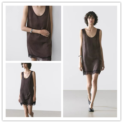 2026女装 MD蕾丝饰边露背垂感吊带短款连衣裙背心裙 05213506717