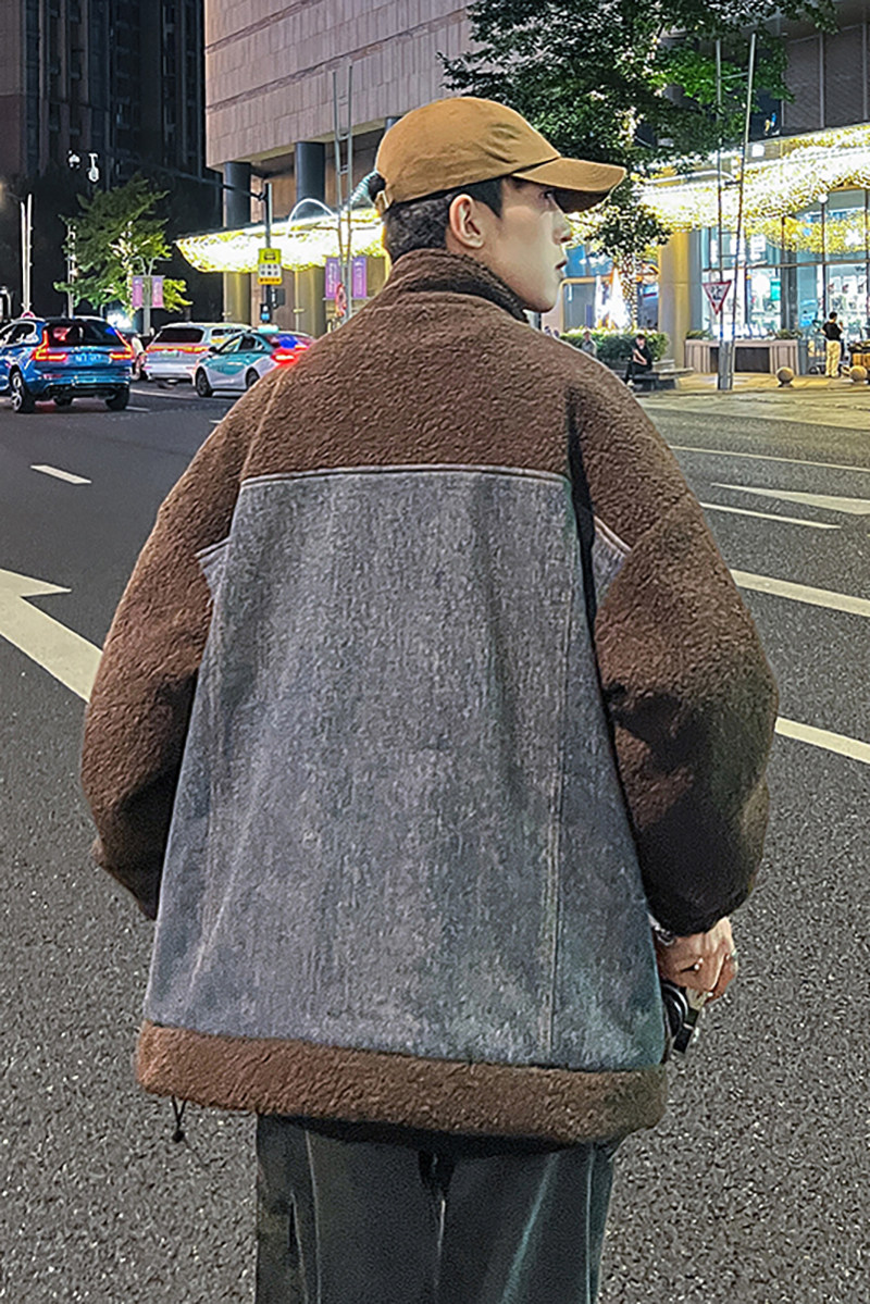 709-2-MY1505-P14523新款白底休闲立领羊羔毛拼牛仔棉衣外套,男装棉衣,星座709-2