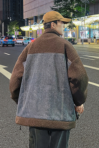 709-2-MY1505-P145 23新款 白底 休闲立领羊羔毛拼牛仔棉衣外套图片