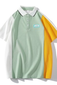 709-2-T1086-P45 白底 夏季翻领Plolo衫拼色英文印花学生大码T恤图片