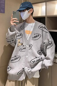 709-2-MY31-P105 春单人 港风复古开衫绣英文小熊百搭休闲毛衣图片