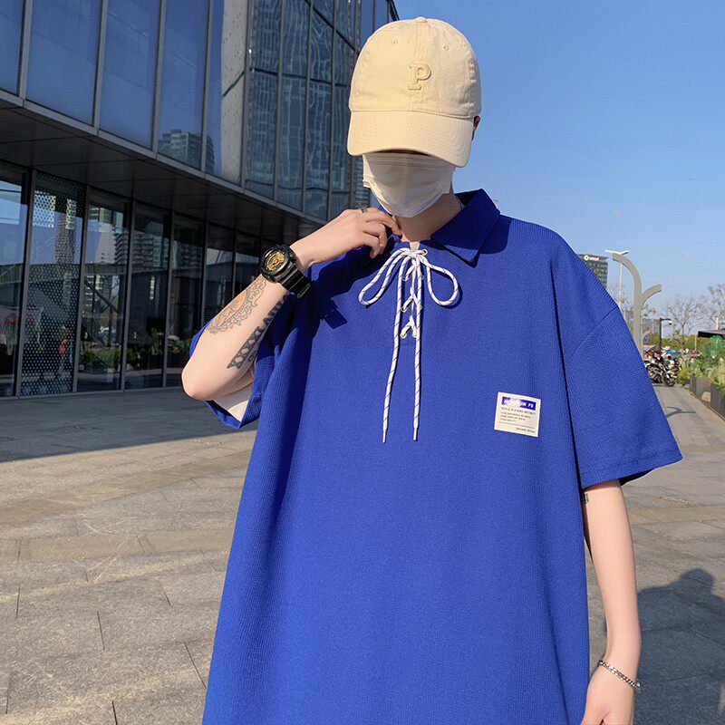 709-2-T1087-P40单人polo领抽绳学生短袖T恤男情侣ins港风短袖,男装T恤,星座709-2