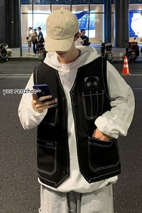 709-2-MJ10-P60 春单人 港风多口袋印花百搭休闲无袖马甲男图片