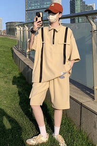 709-2-TZ883-P95 24夏款单人全棉飘带宽松学生青春潮流个性套装图片