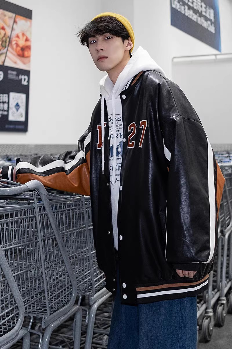 709-MY607-P1252024冬单人潮男拼色夹棉棒球领皮衣冬季加厚棉衣,男装棉衣,星座709-2