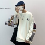 709-2-MY21-P75春单人拼色英文圆领套头休闲针织毛衣男，男装针织衫/毛衣，星座709-2