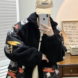 709-MY1005-P125 23冬款  单人羊羔毛拼丁芯绒口袋立领加厚棉衣男图片