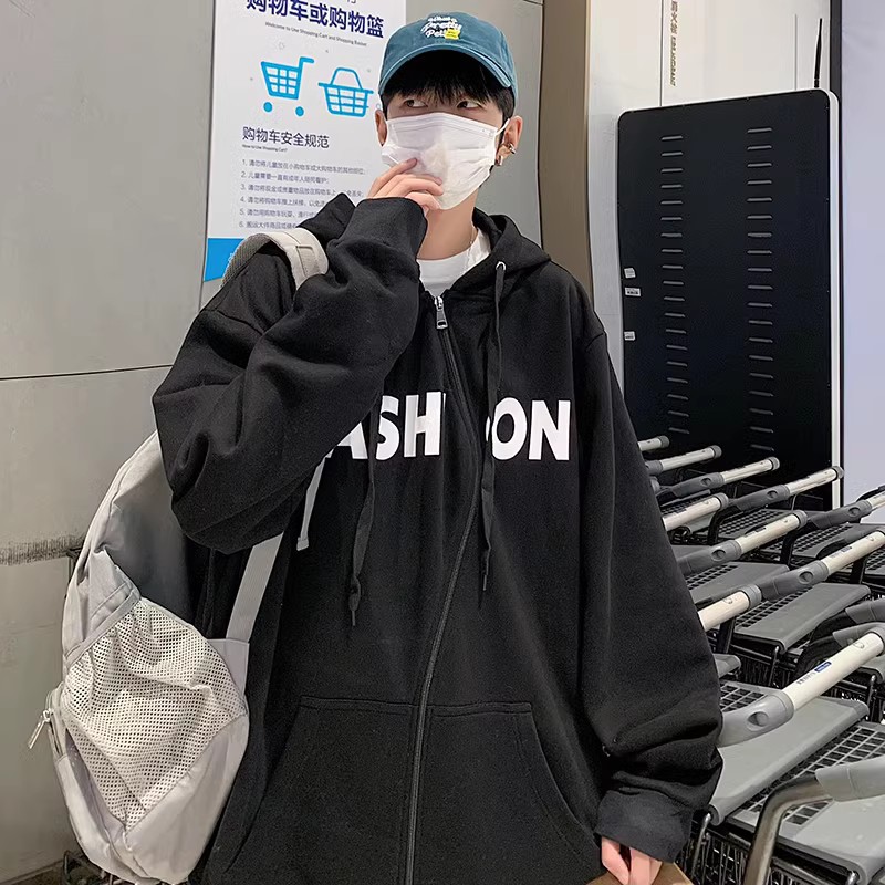 709-2-W600-P80春单人弯拉链设计连帽英文印花百搭卫衣外套,男装卫衣,星座709-2