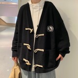 牛角扣开衫毛衣男春秋大码宽松2024年新款慵懒风复古V领针织外套，男装针织衫/毛衣，星座709-2
