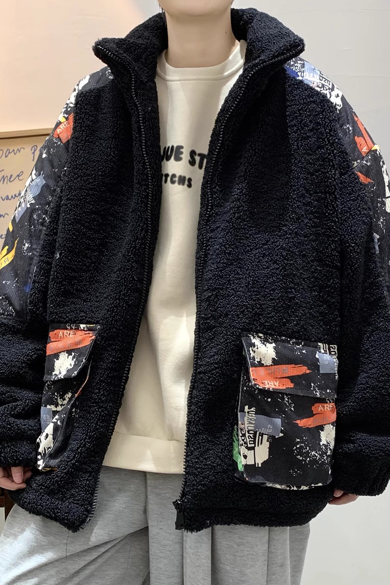 709-MY1005-P12523冬款单人羊羔毛拼丁芯绒口袋立领加厚棉衣男,男装棉衣,星座709-2