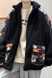 709-MY1005-P125 23冬款  单人羊羔毛拼丁芯绒口袋立领加厚棉衣男图片