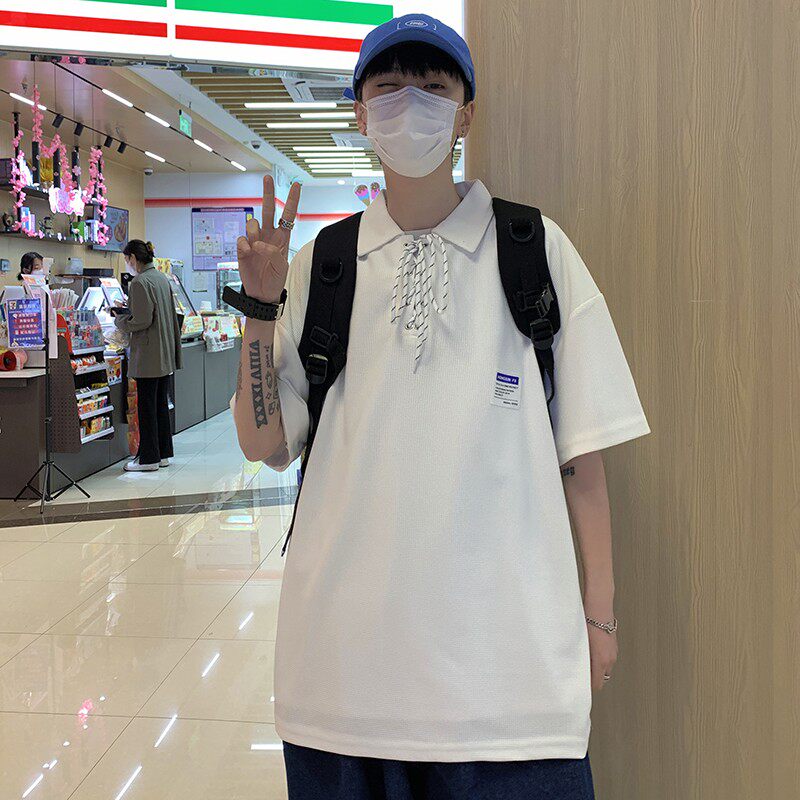 709-2-T1087-P40单人polo领抽绳学生短袖T恤男情侣ins港风短袖,男装T恤,星座709-2