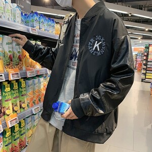 709-2-JK805-P85 春单人 港风拼接绣字上衣百搭休闲夹克外套图片