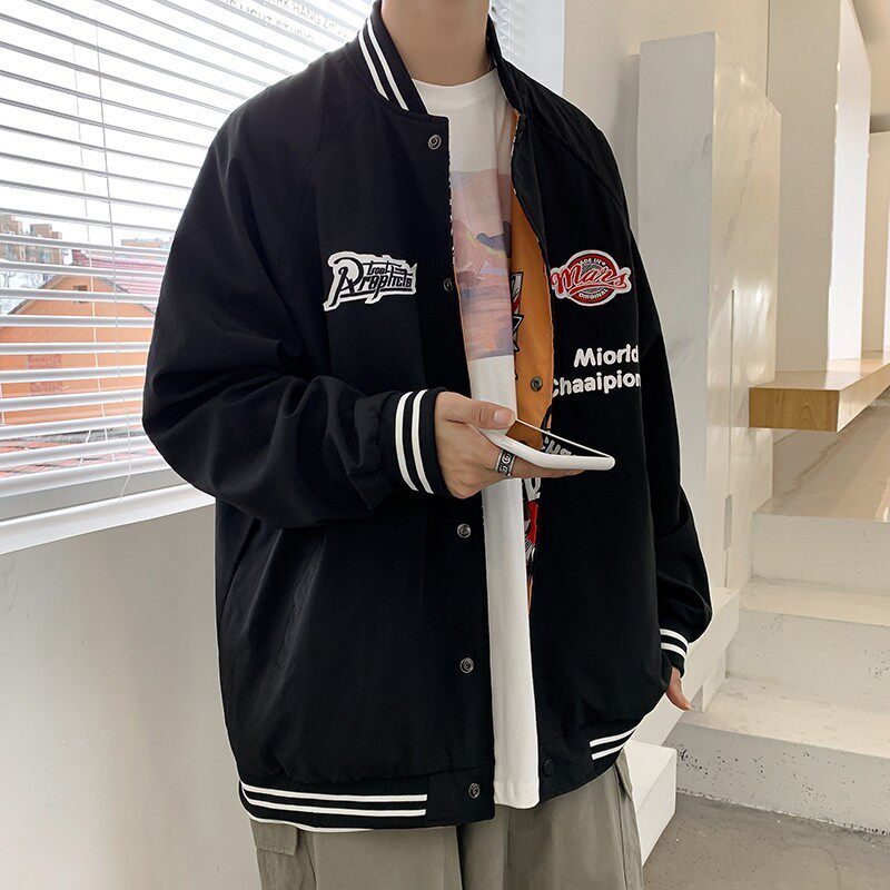 709-2-JK96-P85 春单人 港风棒球领印花双面穿百搭夹克男图片