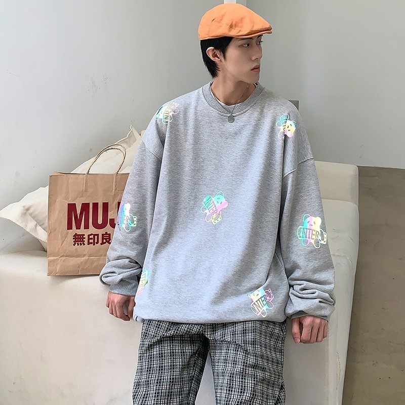 709-2-W302-P70春单人休闲全棉炫彩反光圆领上衣帅气百搭卫衣男,男装卫衣,星座709-2