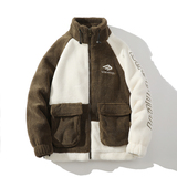 709-2-MY1503-P13523新款白底休闲立领羊羔绒棉衣拼色工装外套，男装棉衣，星座709-2