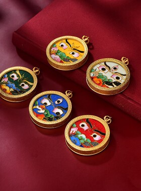 2025西藏掐丝矿物粉黄财神随身唐卡矿物质手绘五方嘎乌盒