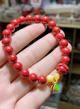 2025朱砂帝王砂莲花平安喜乐手串简约精美百搭手饰品手链女款