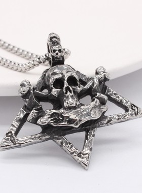 2025P1220 欧美个性复古骷髅头男士钛钢吊坠项链