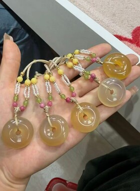 2026一口糖平安扣吊坠女俏色玉髓如意锁挂件手工编绳玉石玛瑙项链