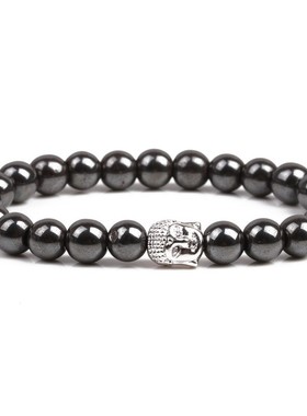 2025速卖通爆款磁性黑石铜佛头手链串珠鬼头男士手链 厂家直销