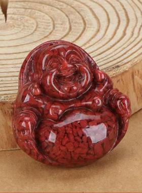 20257高含量朱砂佛公吊坠福禄大肚佛公项链朱砂晶体砂弥勒佛吊坠