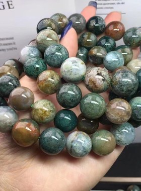 2025天然印度玛瑙手串 天然水草玛瑙纹圆珠男女时尚跨境流行简约