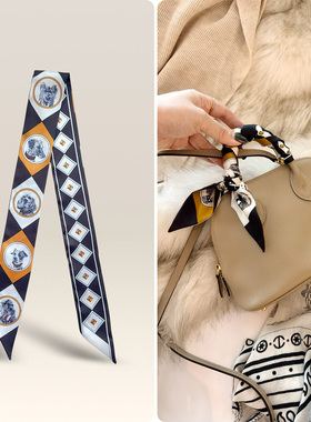 狗狗印花长条丝巾h家twily缠包包手柄丝带女绑包装饰飘带小领巾