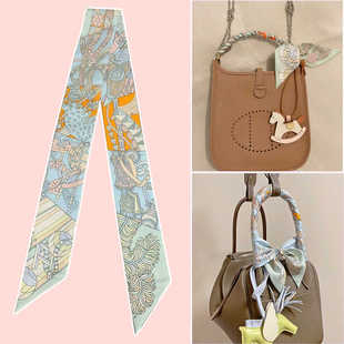 2024H家twill丝巾新款 洋伞与对决女包绑包丝带小领巾手提包带飘带
